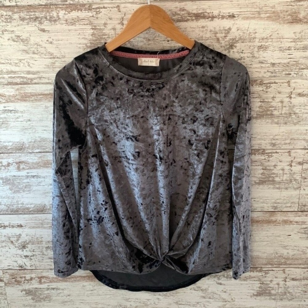 Altar’d State Crushed Velvet Grey Blouse Knot Front Size Small